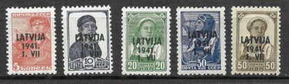 Timbre de Lettonie N°1,2,4,5,6 timbres soviètiques, occupation allemande neuf** surcharge